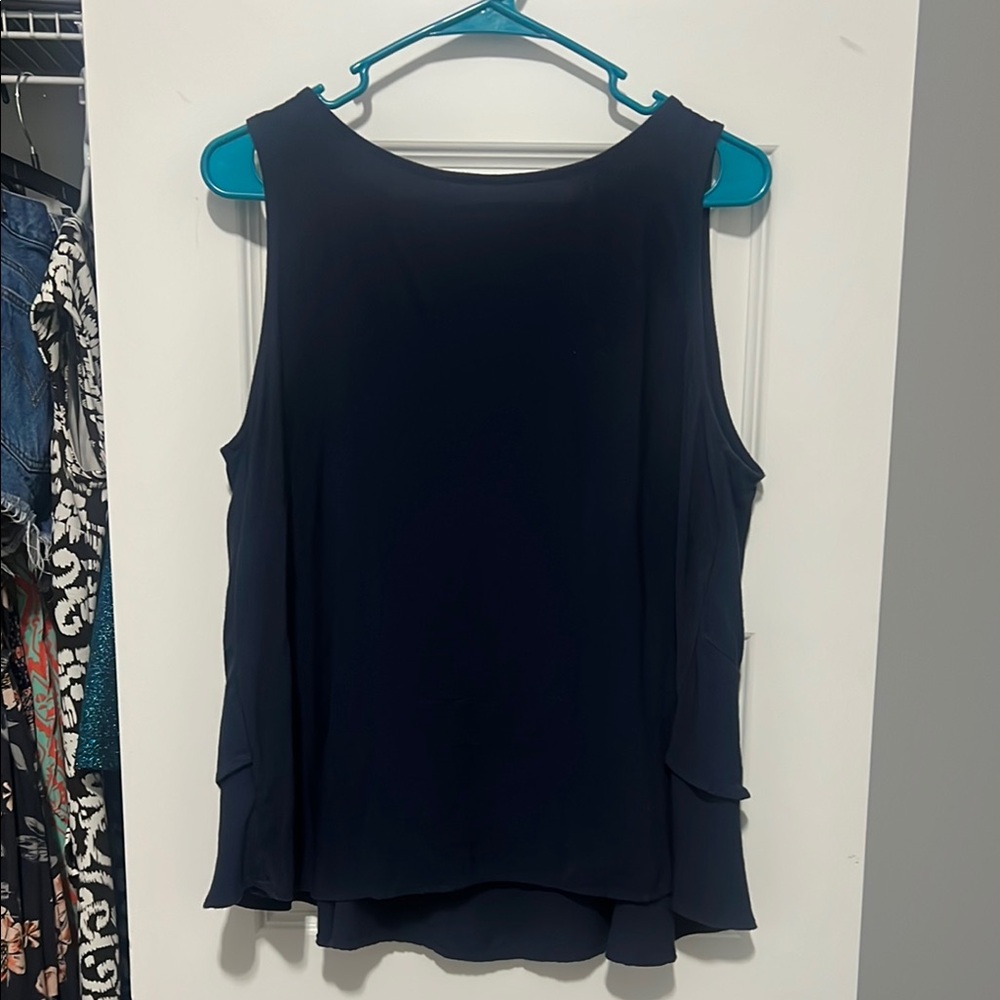 LOFT Navy Sleeveless Back Buttoned Blouse